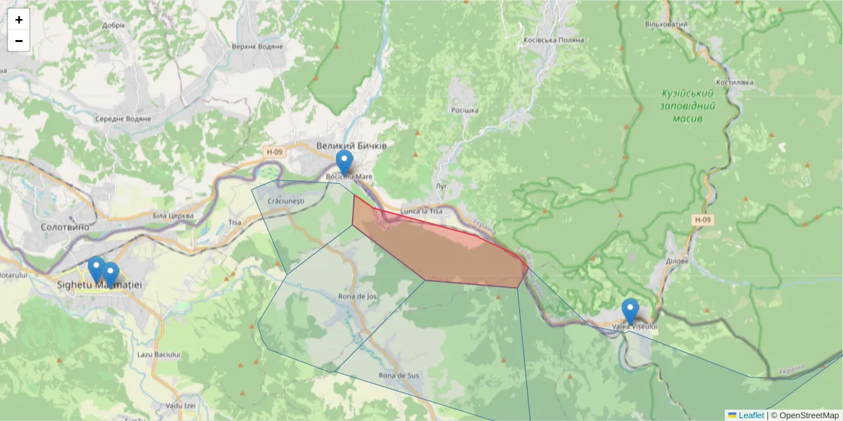 Hartă a codului poștal  și a codurilor poștale învecinate