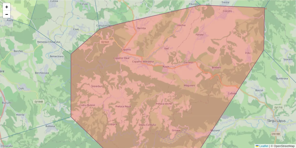 Hartă a codului poștal  și a codurilor poștale învecinate