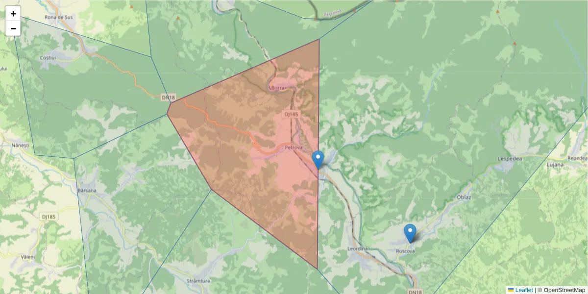 Hartă a codului poștal  și a codurilor poștale învecinate