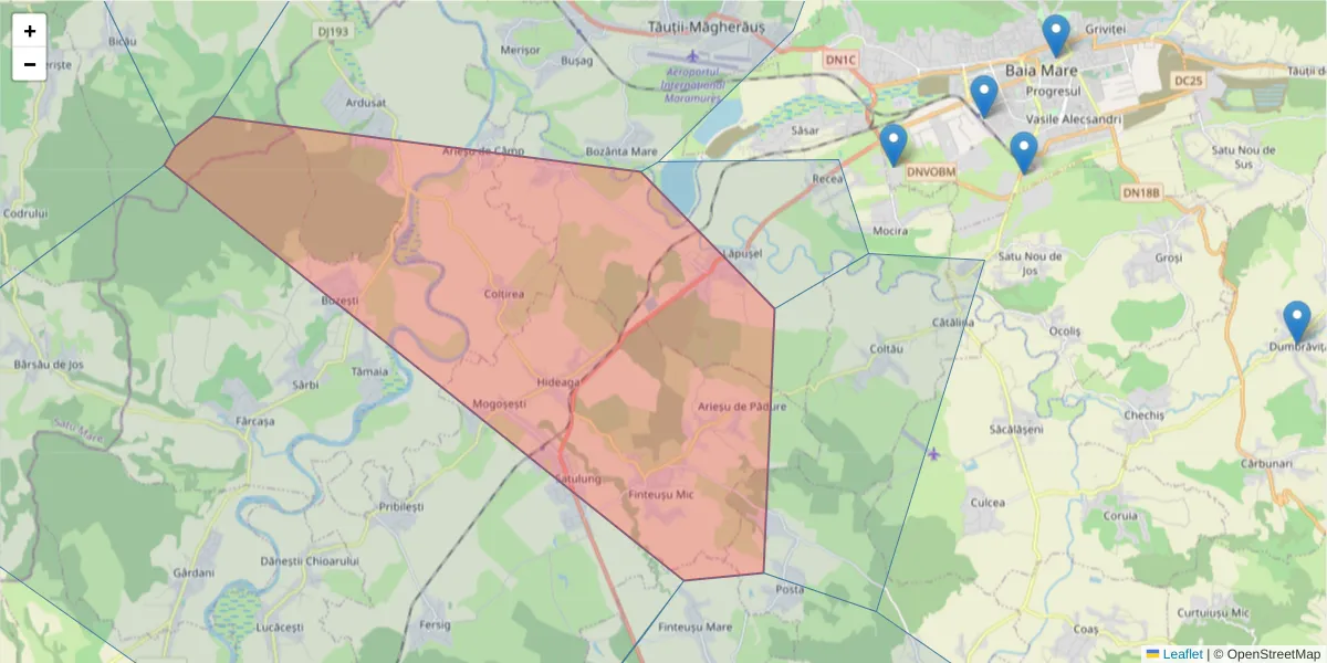 Hartă a codului poștal  și a codurilor poștale învecinate