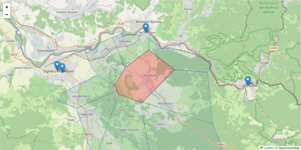 Hartă a codului poștal  și a codurilor poștale învecinate
