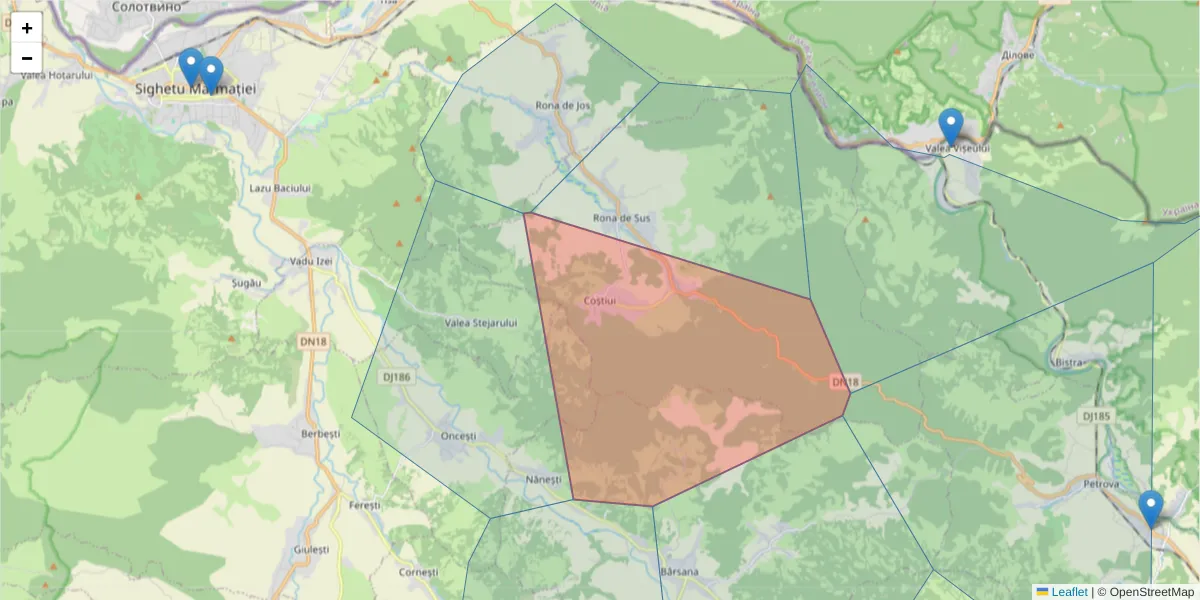 Hartă a codului poștal  și a codurilor poștale învecinate
