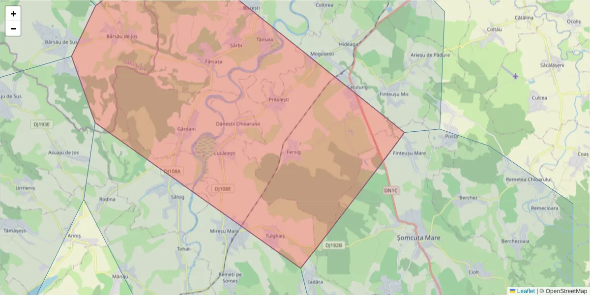 Hartă a codului poștal  și a codurilor poștale învecinate