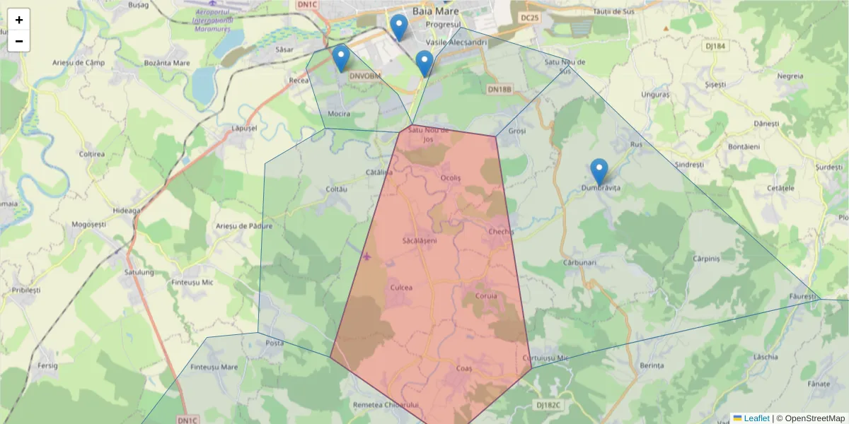 Hartă a codului poștal  și a codurilor poștale învecinate