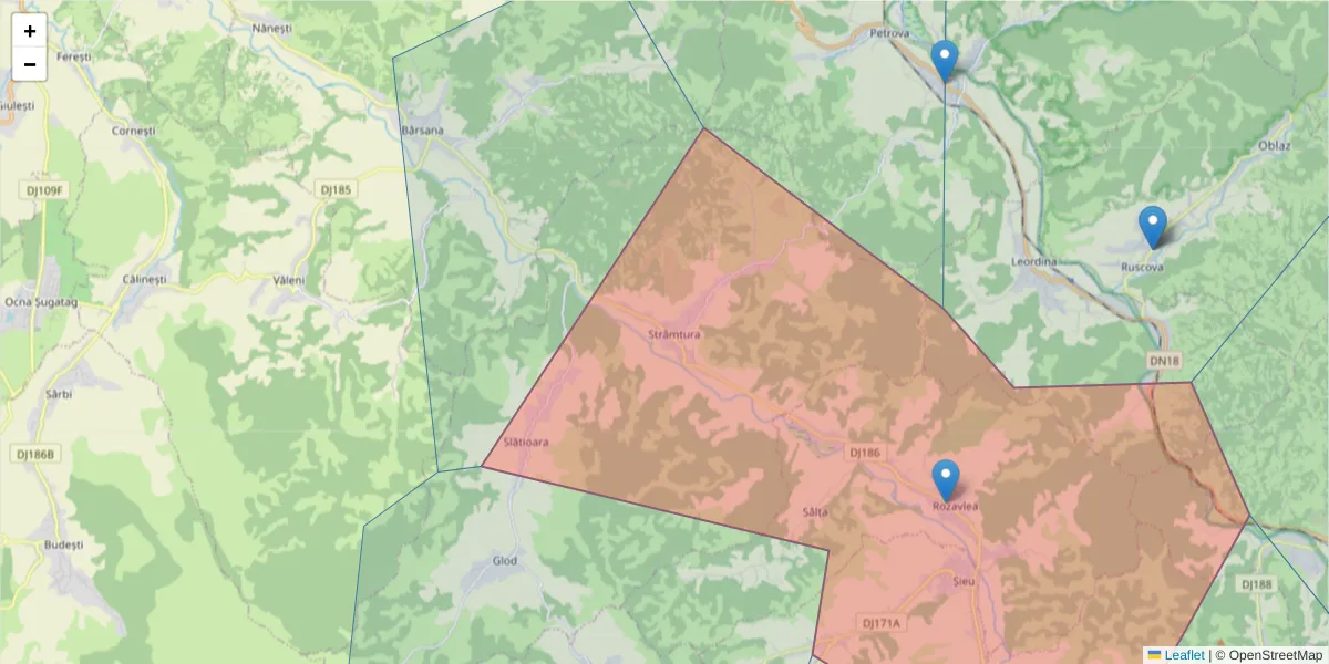 Hartă a codului poștal  și a codurilor poștale învecinate