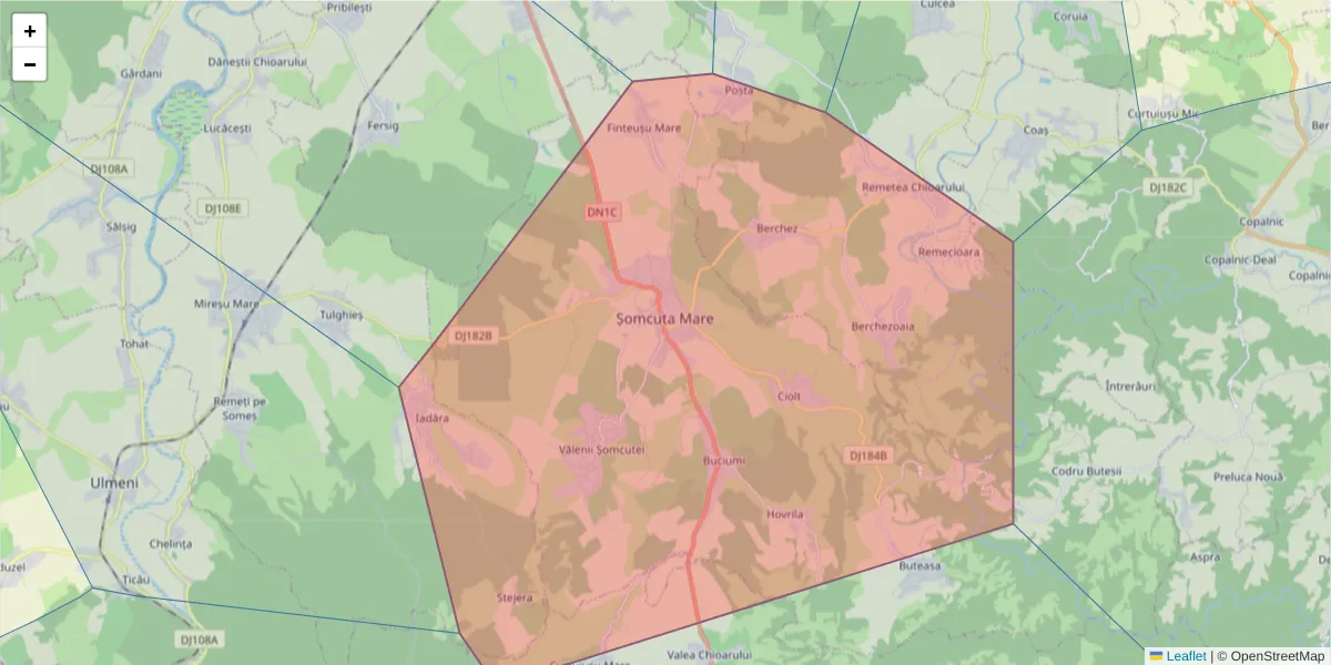 Hartă a codului poștal  și a codurilor poștale învecinate