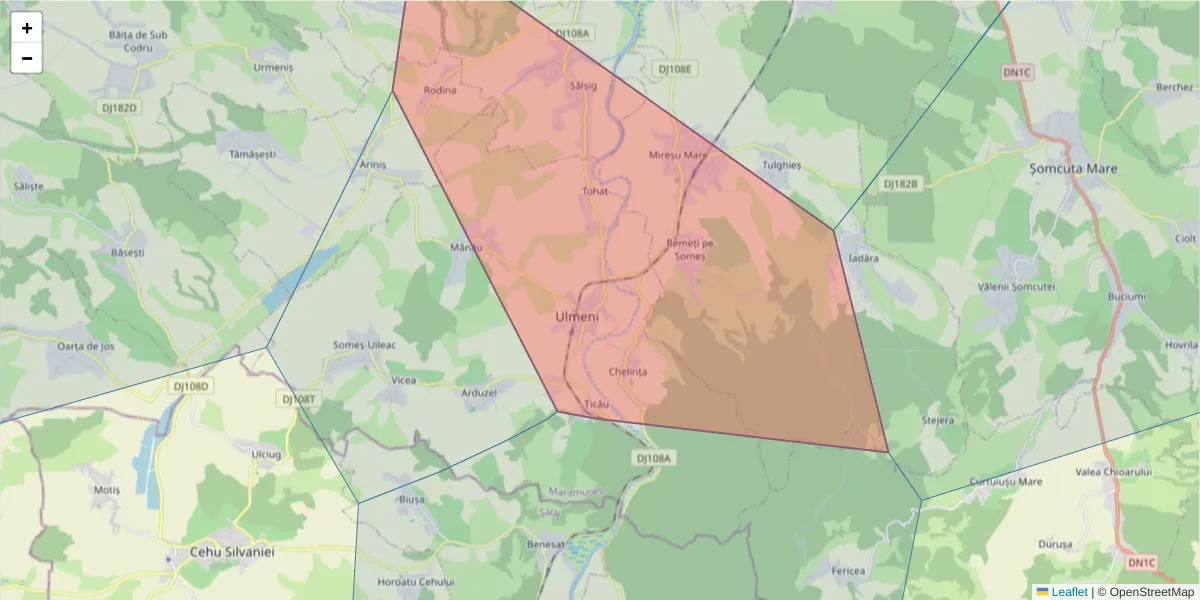 Hartă a codului poștal  și a codurilor poștale învecinate