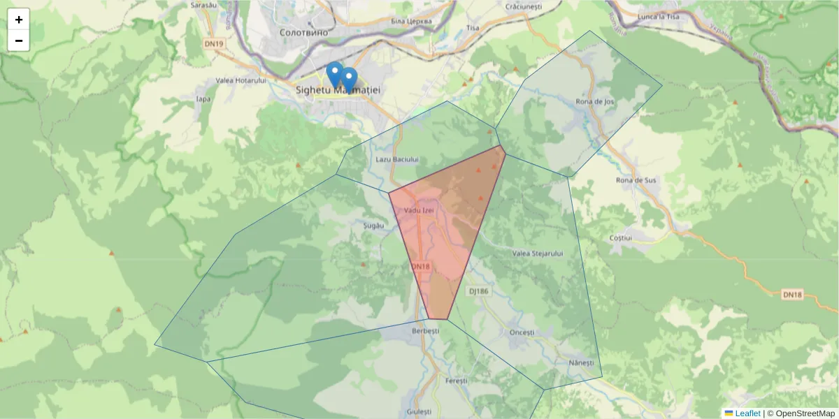 Hartă a codului poștal  și a codurilor poștale învecinate