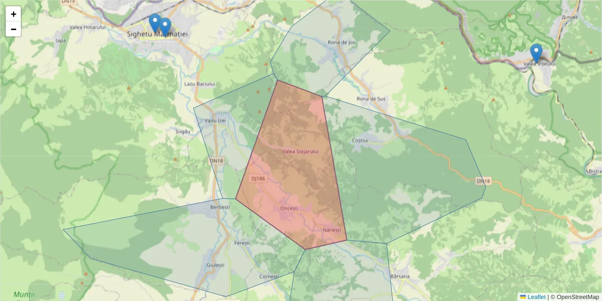 Hartă a codului poștal  și a codurilor poștale învecinate