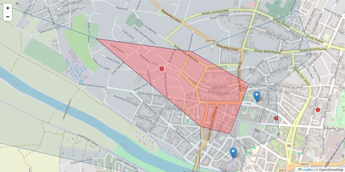 Hartă a codului poștal  și a codurilor poștale învecinate