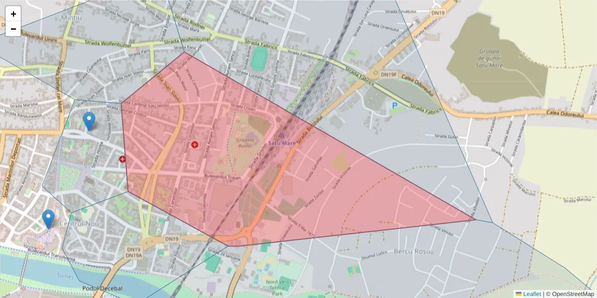 Hartă a codului poștal  și a codurilor poștale învecinate