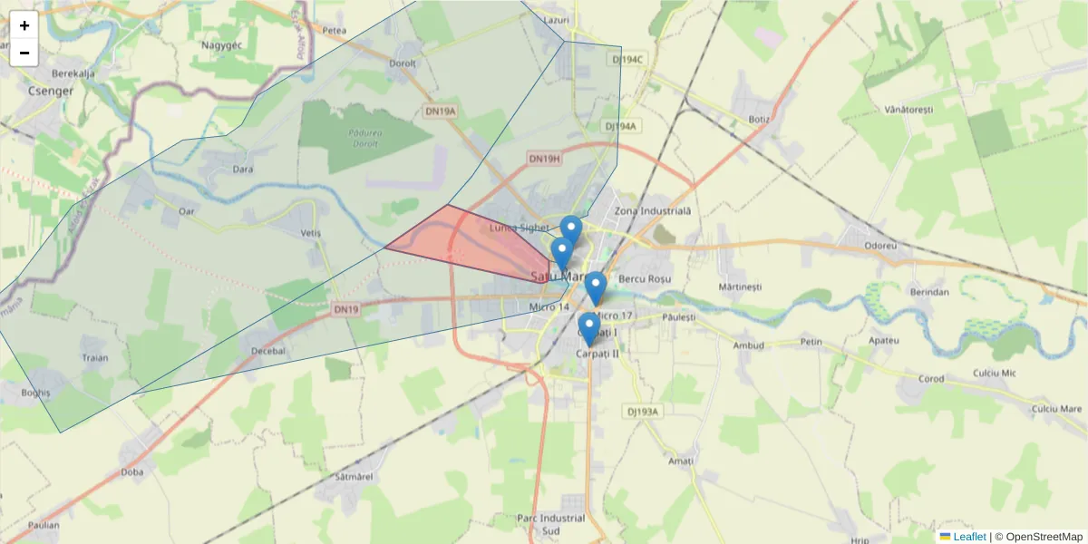 Hartă a codului poștal  și a codurilor poștale învecinate