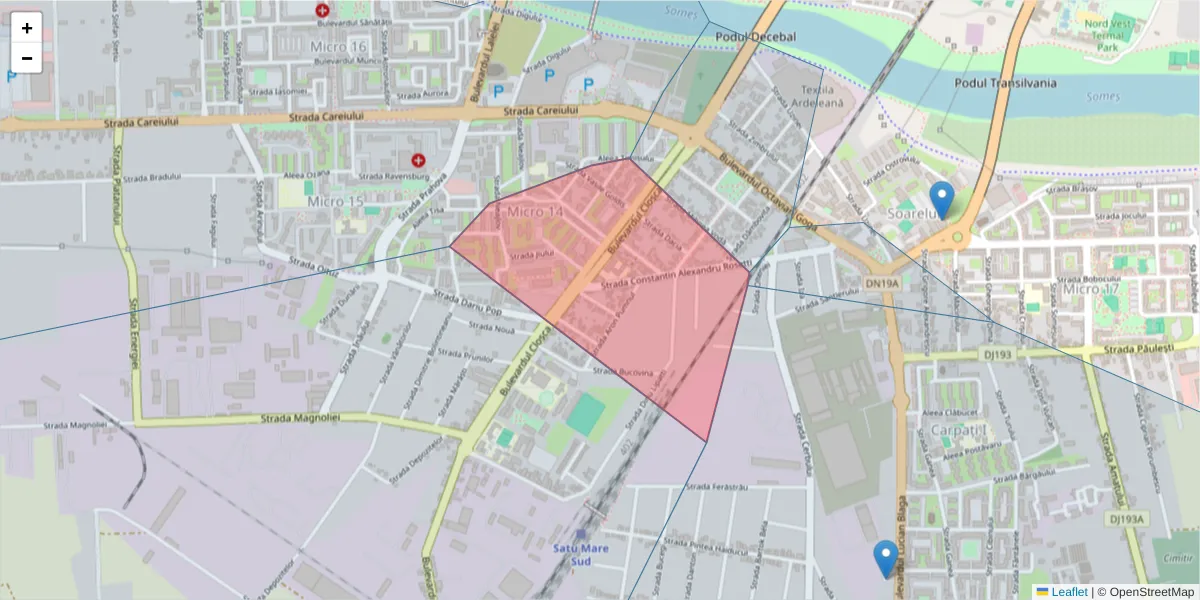 Hartă a codului poștal  și a codurilor poștale învecinate