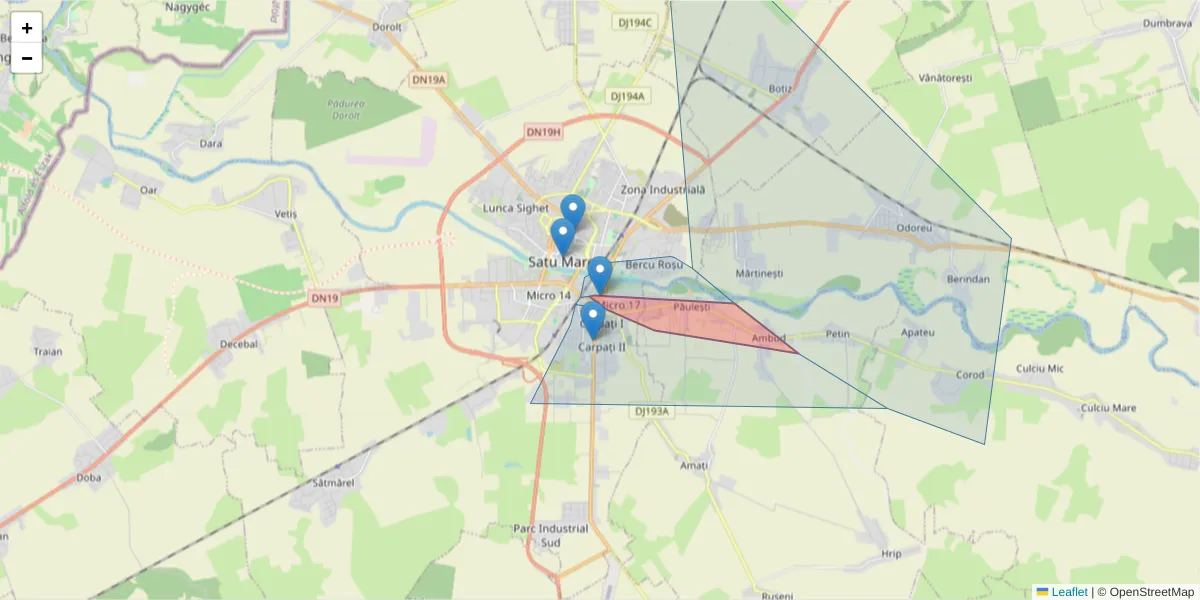 Hartă a codului poștal  și a codurilor poștale învecinate