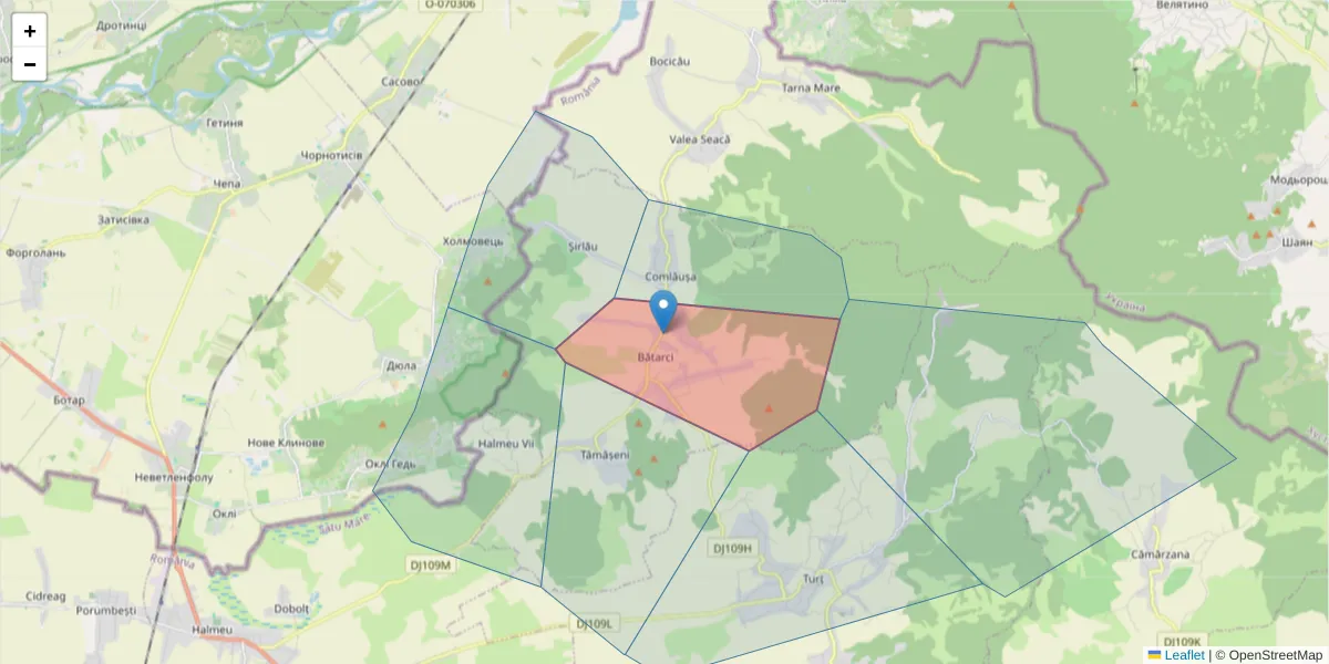 Hartă a codului poștal  și a codurilor poștale învecinate