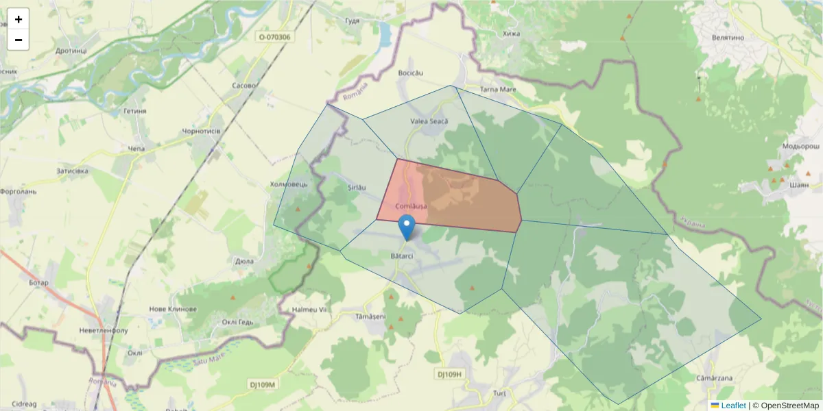 Hartă a codului poștal  și a codurilor poștale învecinate