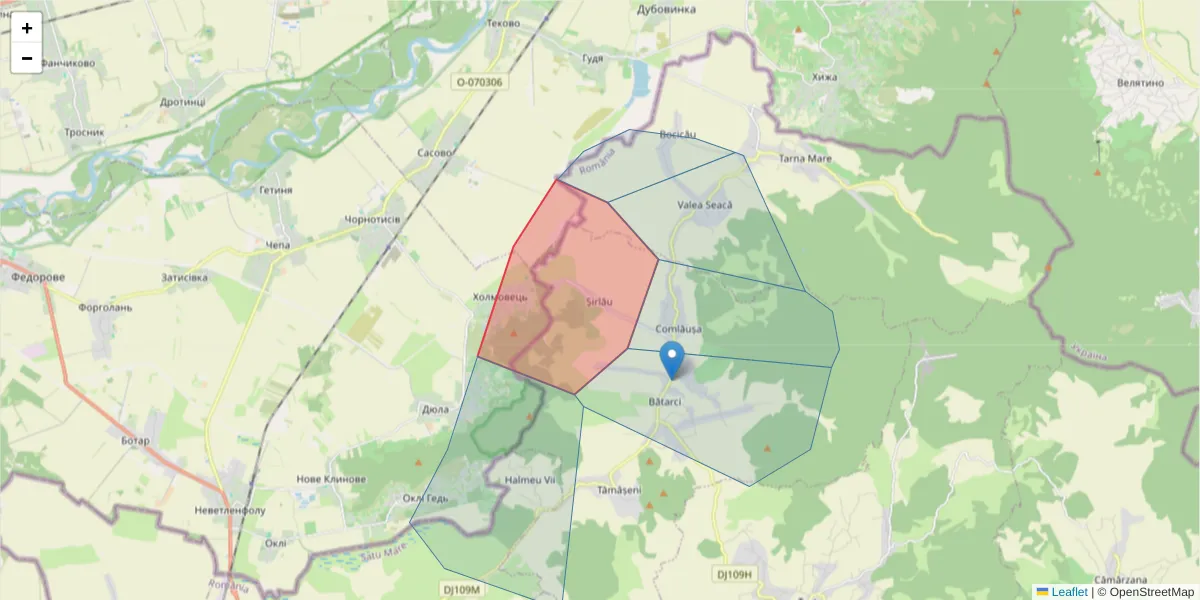 Hartă a codului poștal  și a codurilor poștale învecinate