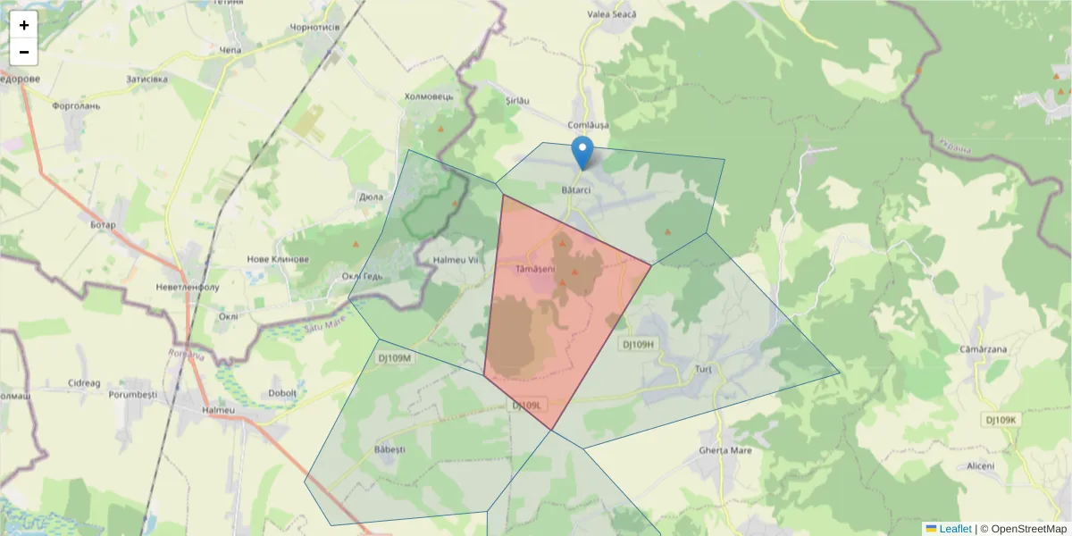 Hartă a codului poștal  și a codurilor poștale învecinate