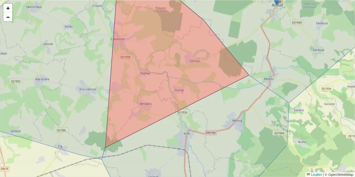 Hartă a codului poștal  și a codurilor poștale învecinate