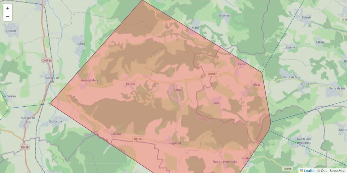 Hartă a codului poștal  și a codurilor poștale învecinate