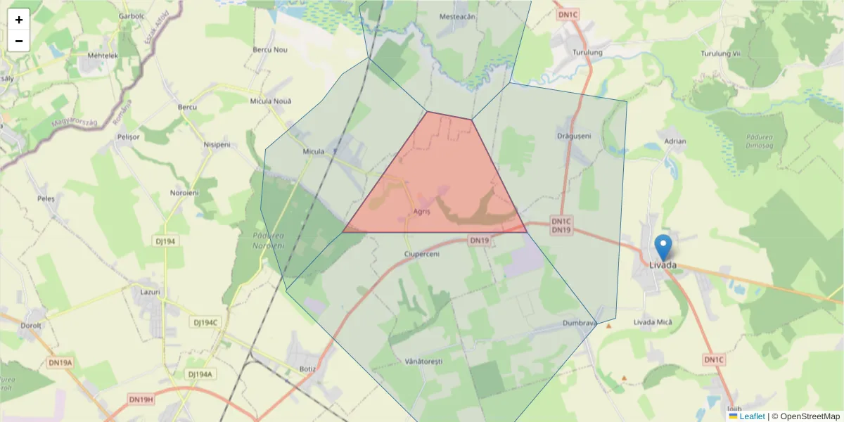 Hartă a codului poștal  și a codurilor poștale învecinate