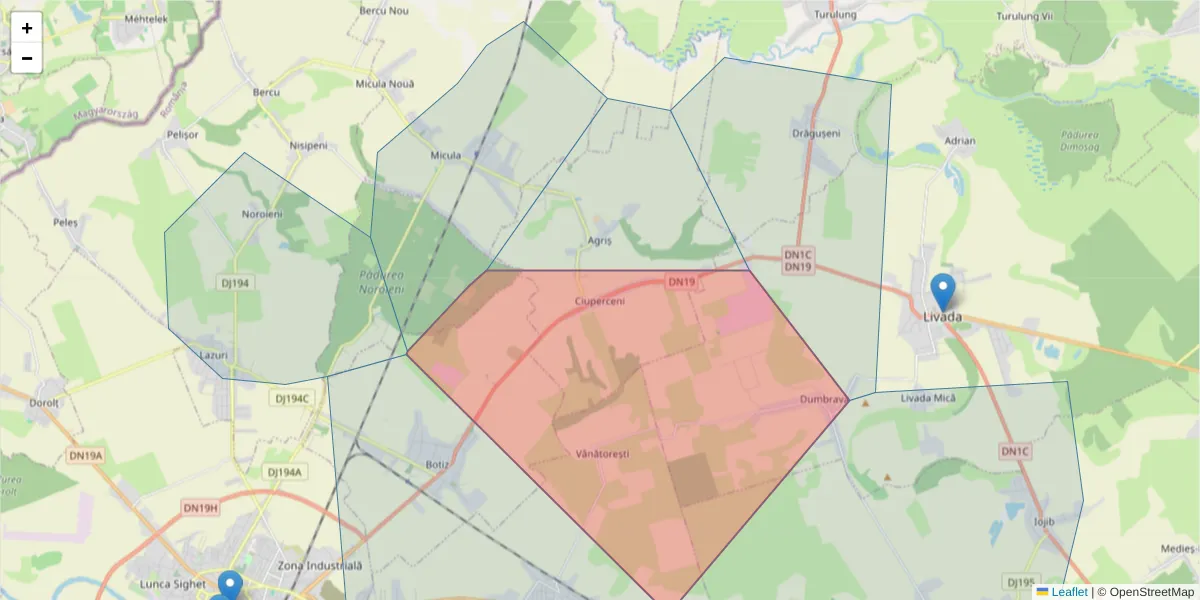 Hartă a codului poștal  și a codurilor poștale învecinate