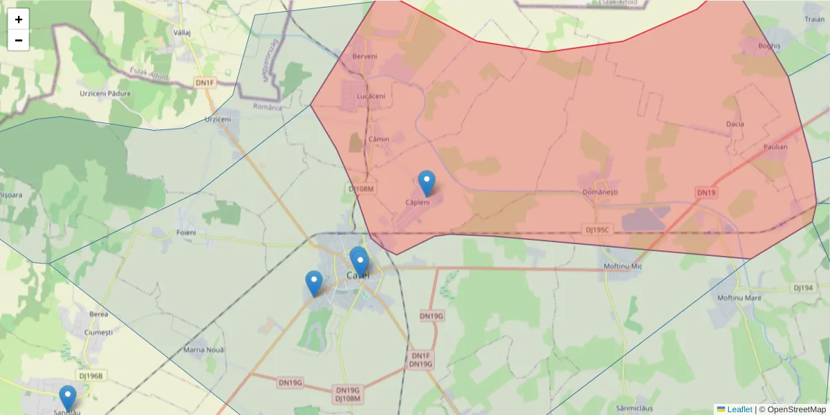 Hartă a codului poștal  și a codurilor poștale învecinate