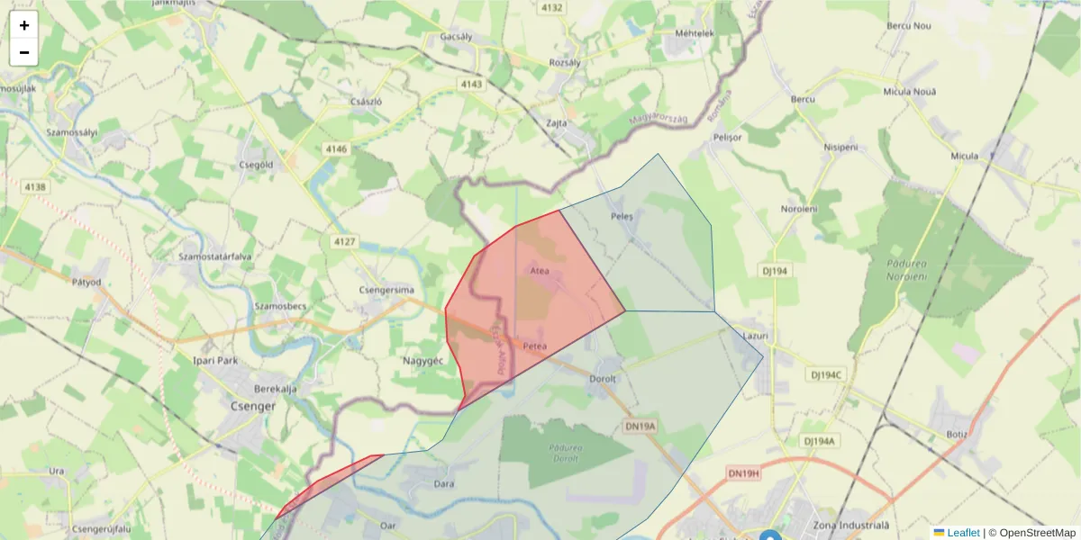 Hartă a codului poștal  și a codurilor poștale învecinate