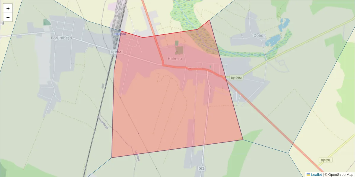 Hartă a codului poștal  și a codurilor poștale învecinate