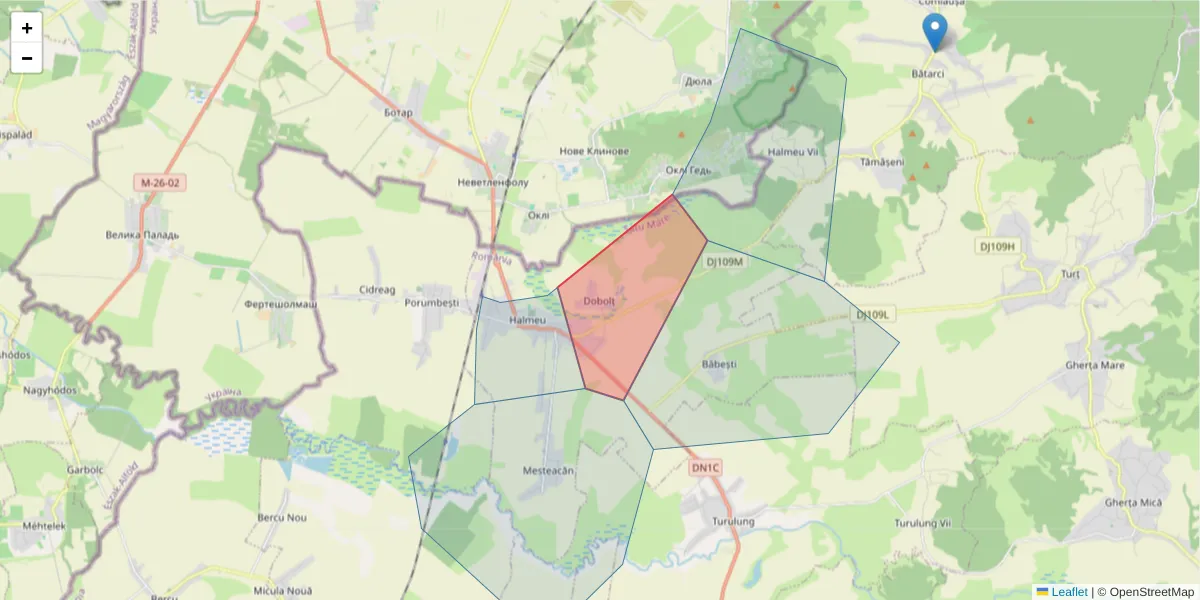 Hartă a codului poștal  și a codurilor poștale învecinate