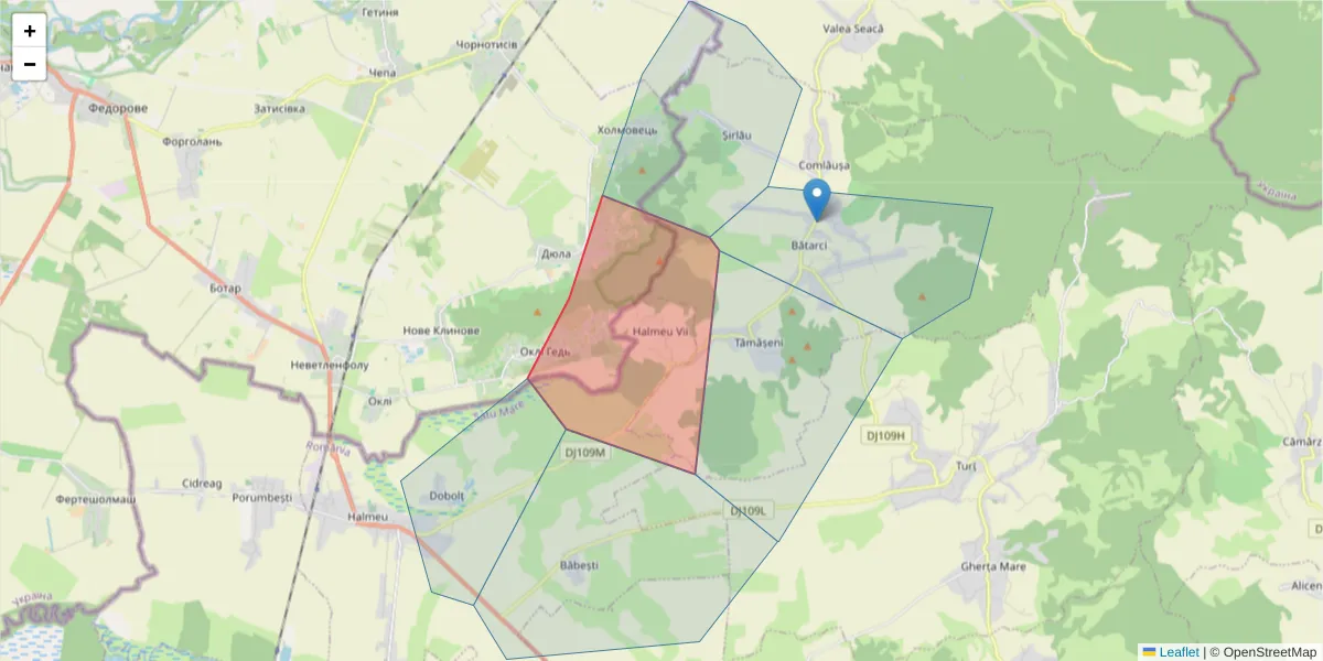 Hartă a codului poștal  și a codurilor poștale învecinate