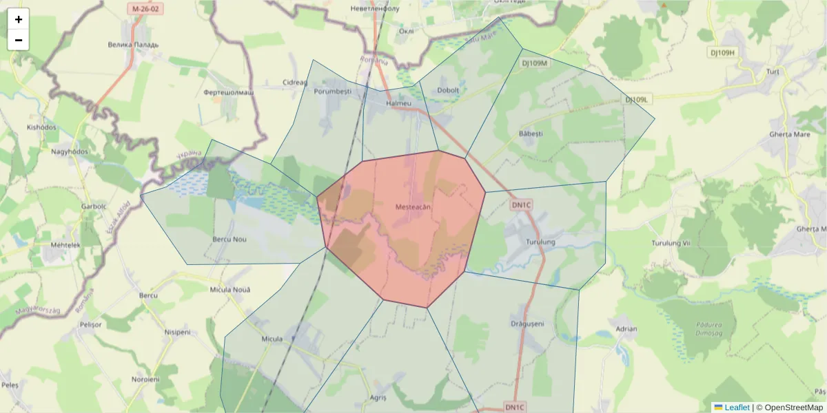 Hartă a codului poștal  și a codurilor poștale învecinate