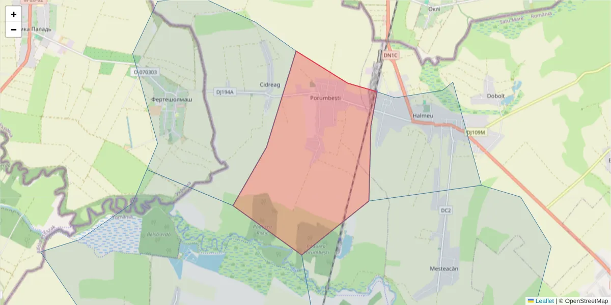 Hartă a codului poștal  și a codurilor poștale învecinate