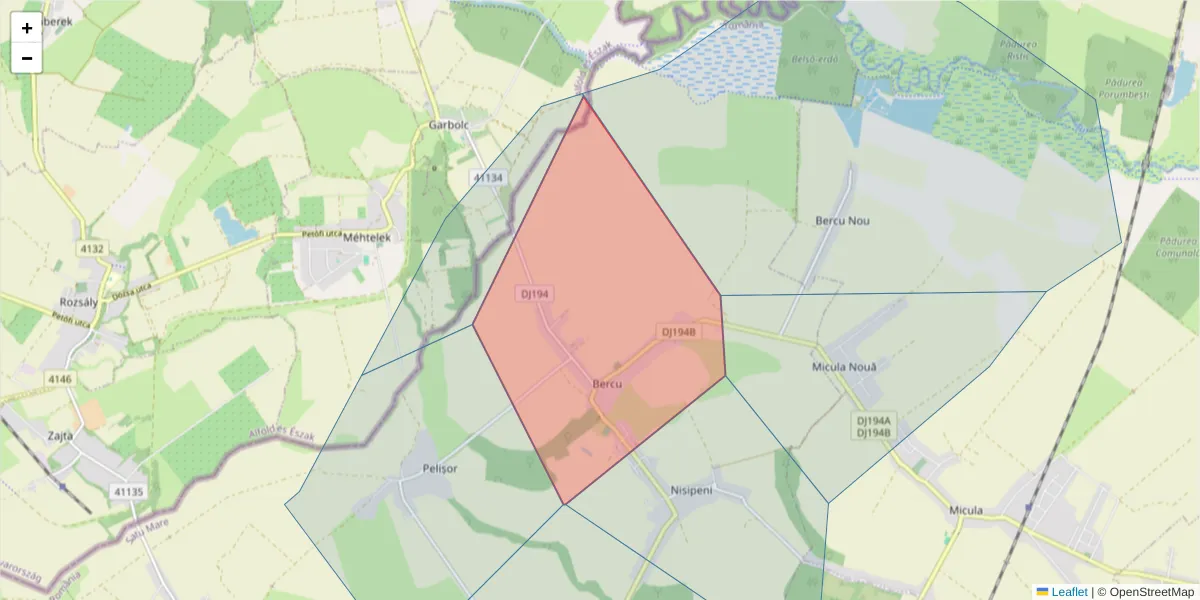 Hartă a codului poștal  și a codurilor poștale învecinate