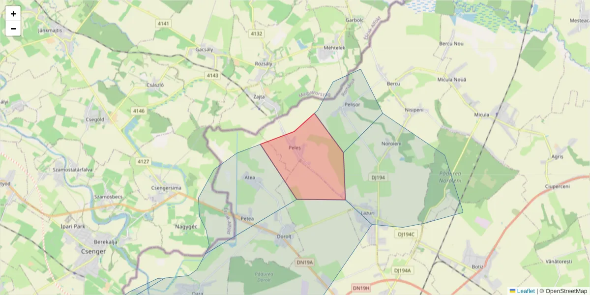 Hartă a codului poștal  și a codurilor poștale învecinate