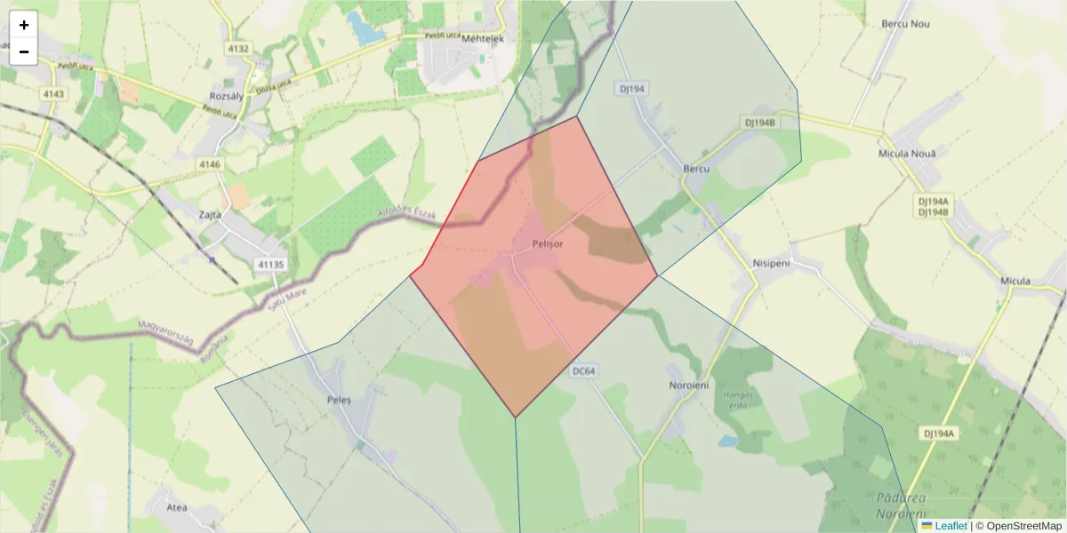 Hartă a codului poștal  și a codurilor poștale învecinate