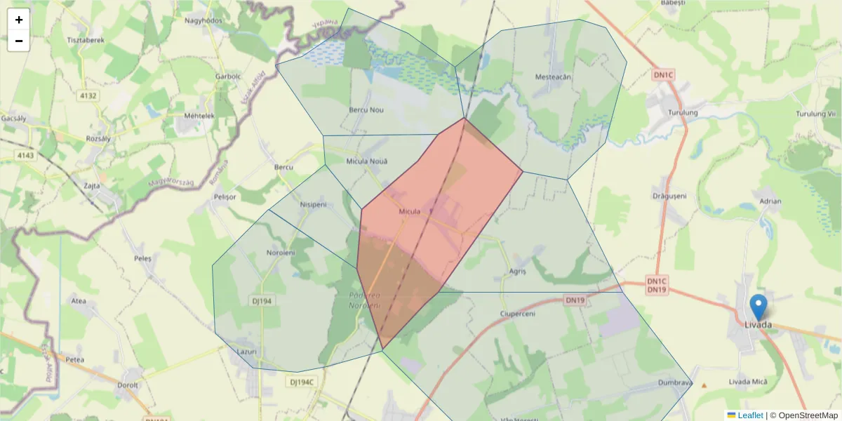 Hartă a codului poștal  și a codurilor poștale învecinate
