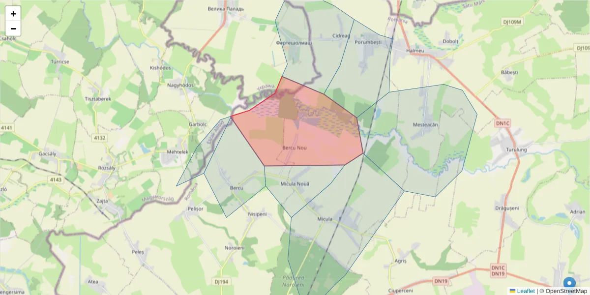 Hartă a codului poștal  și a codurilor poștale învecinate