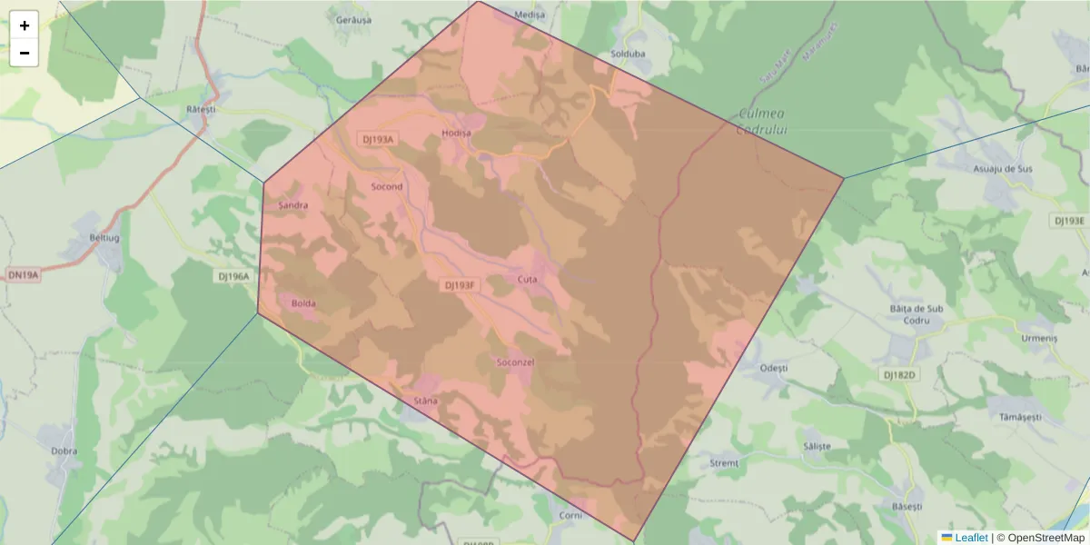 Hartă a codului poștal  și a codurilor poștale învecinate