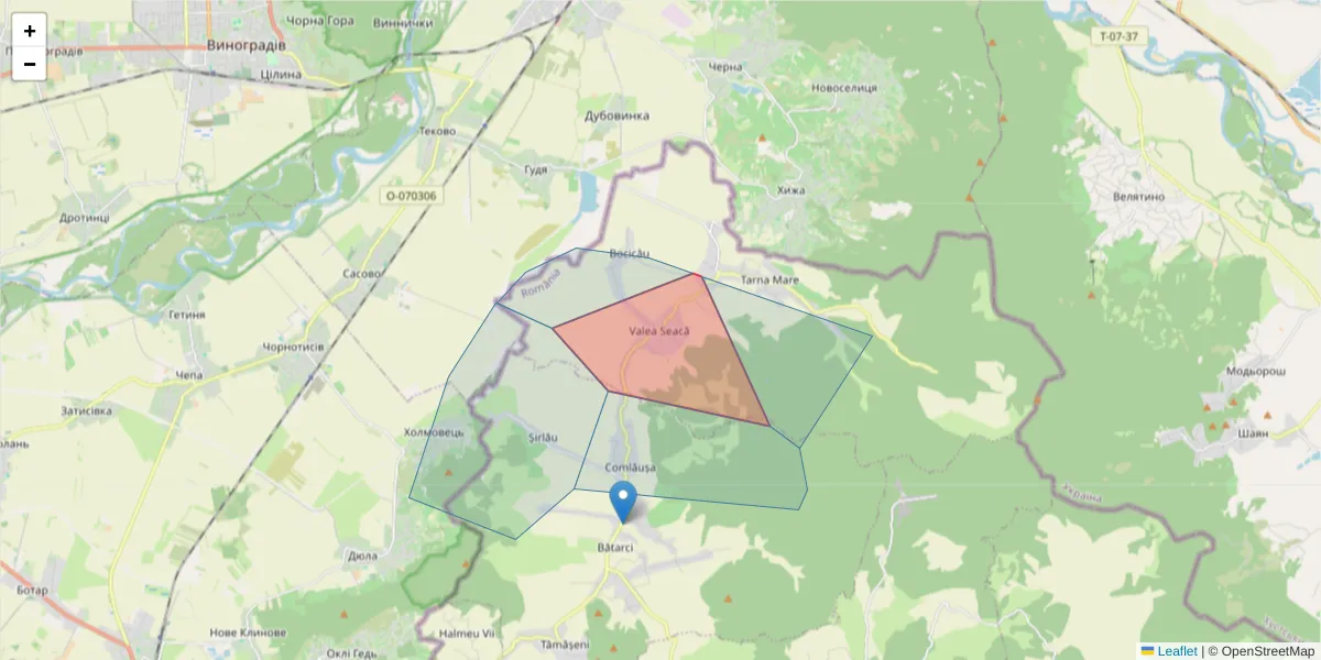 Hartă a codului poștal  și a codurilor poștale învecinate
