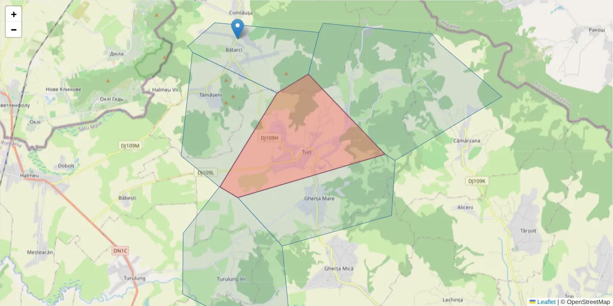 Hartă a codului poștal  și a codurilor poștale învecinate