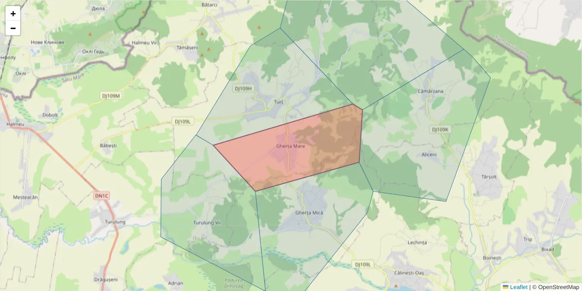 Hartă a codului poștal  și a codurilor poștale învecinate