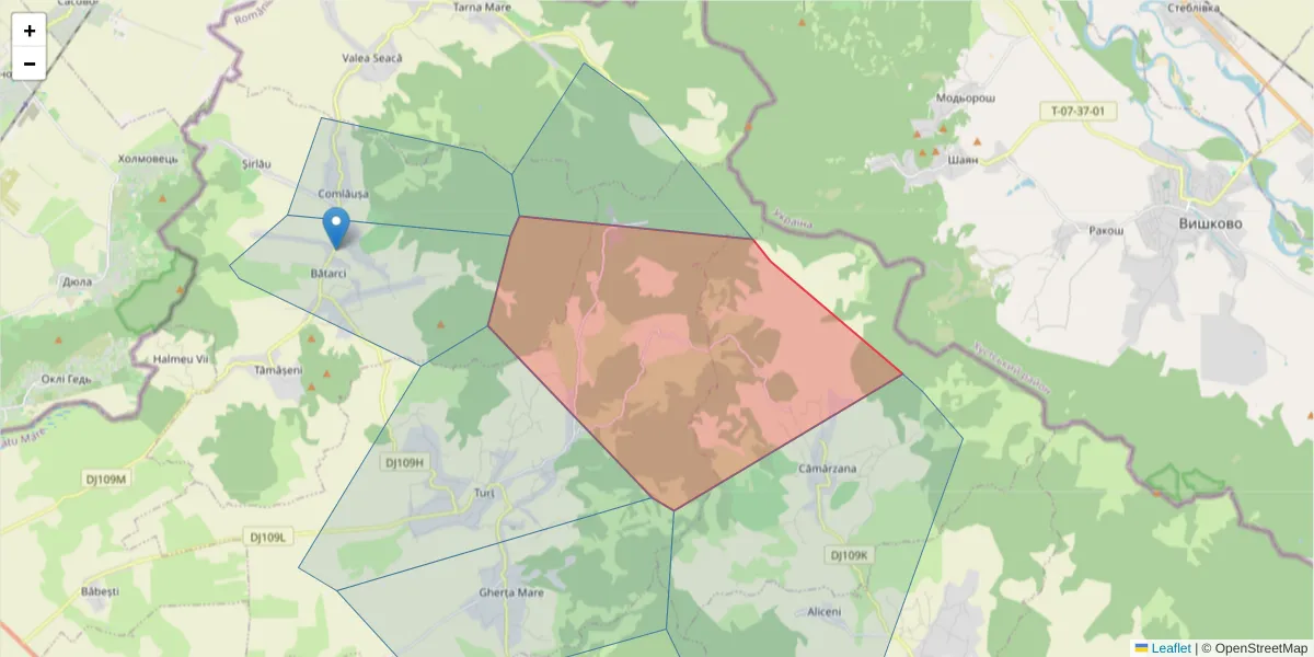 Hartă a codului poștal  și a codurilor poștale învecinate