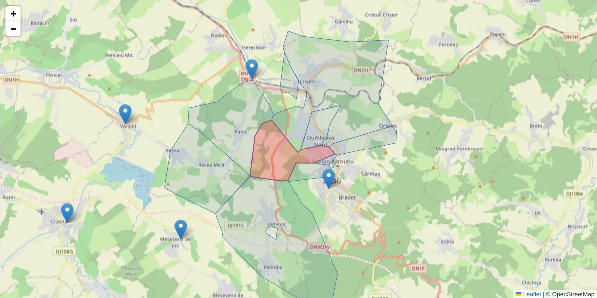 Hartă a codului poștal  și a codurilor poștale învecinate