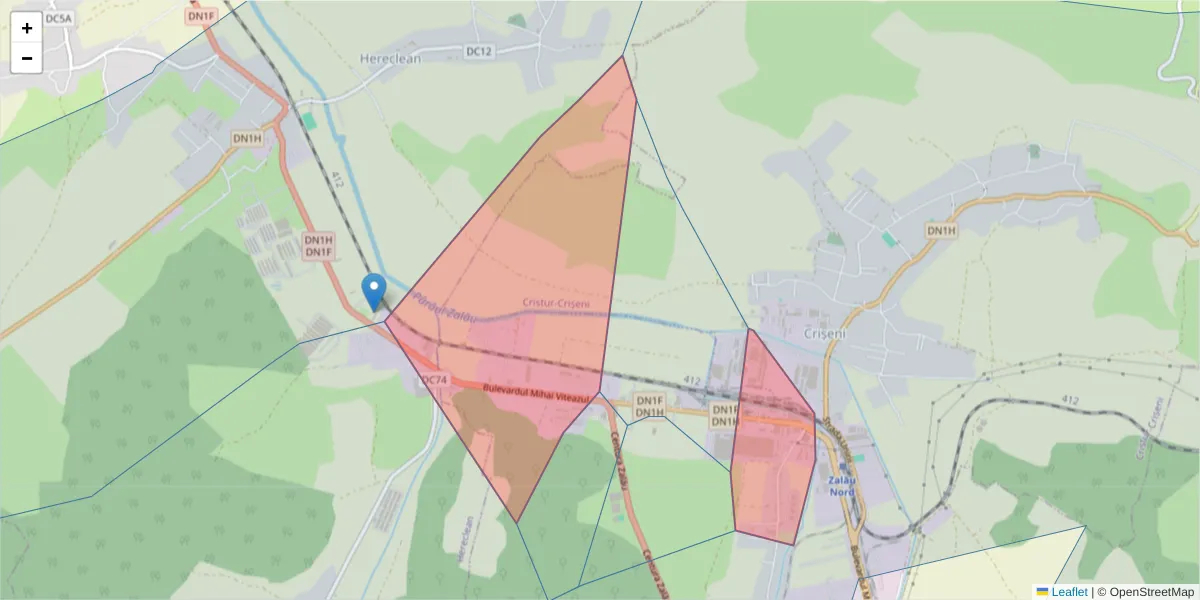 Hartă a codului poștal  și a codurilor poștale învecinate