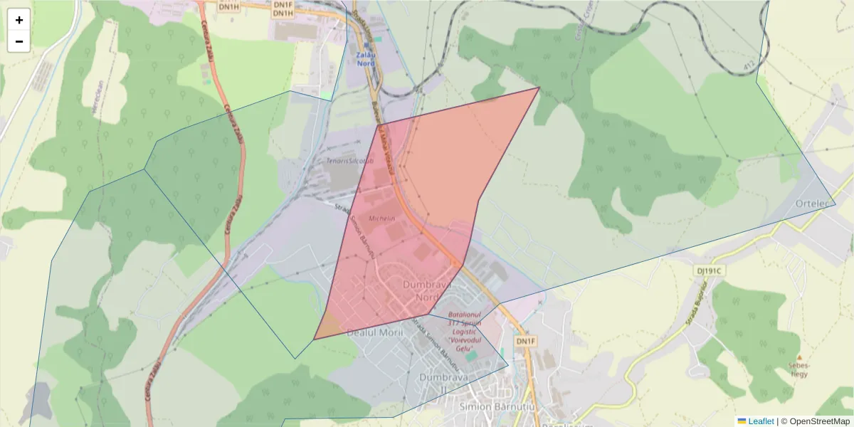 Hartă a codului poștal  și a codurilor poștale învecinate