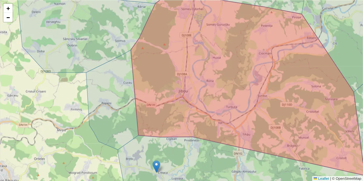 Hartă a codului poștal  și a codurilor poștale învecinate