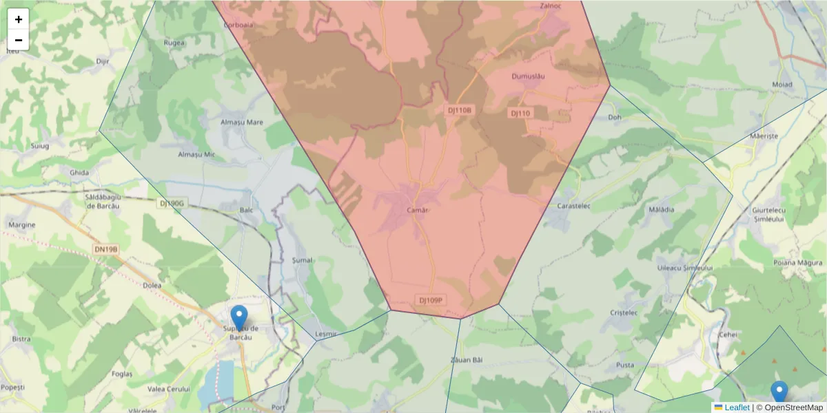 Hartă a codului poștal  și a codurilor poștale învecinate