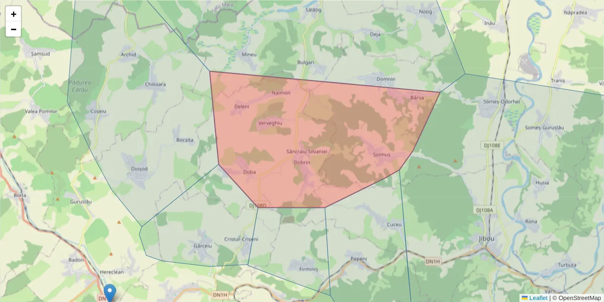 Hartă a codului poștal  și a codurilor poștale învecinate