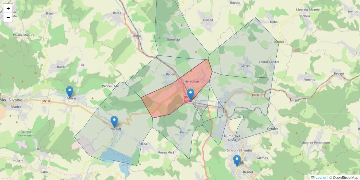 Hartă a codului poștal  și a codurilor poștale învecinate